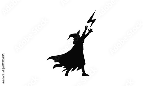 Mystical wizard conjuring magic silhouette