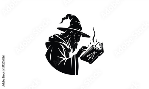 Mystical wizard casting spell silhouette