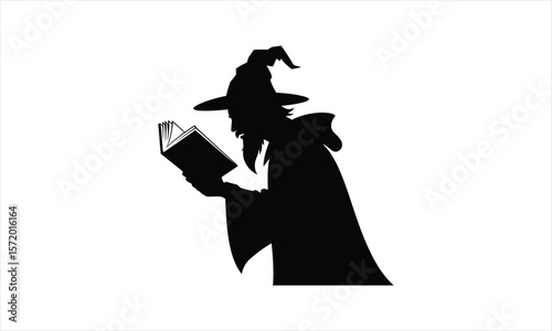 Mystical wizard casting a spell silhouette