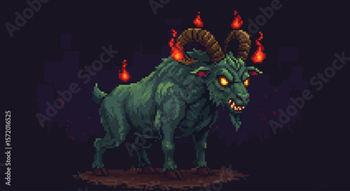 Pixel Art Monster Goat – Retro Vector Illustration of Horned Creature in 8-Bit Style
