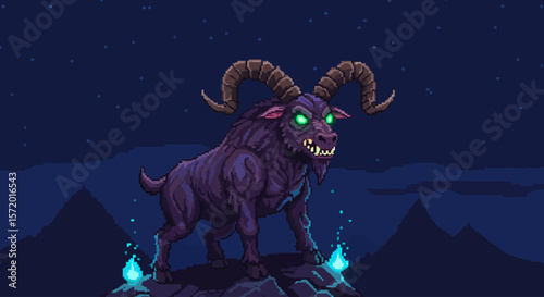 Pixel Art Monster Goat – Retro Vector Illustration of Horned Creature in 8-Bit Style
