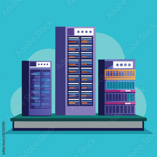 Abstract illustration of server racks representing data centers and network infrastructure in simplified design