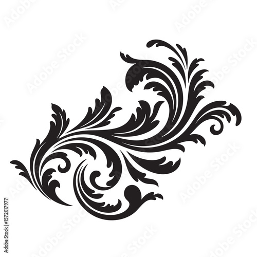 Elegant black flourish decorative ornament isolated on white background vector illustration