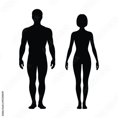 Full body black silhouette of a man and woman standing side by side