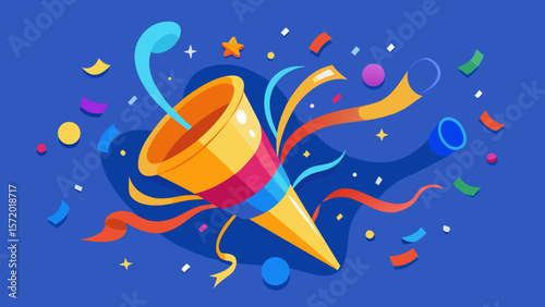Party popper bursting out ribbons and confetti - Clipart Design