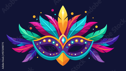 Colorful masquerade mask with feathers and se - Clipart Design
