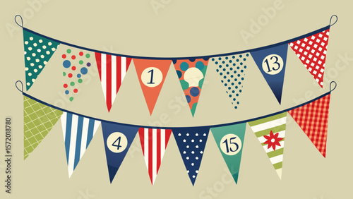 Hanging bunting flags with different patterns - Modern Illustration