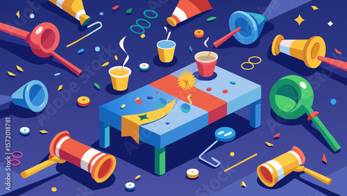 Party blowers and noise makers scattered on t - Creative Graphic