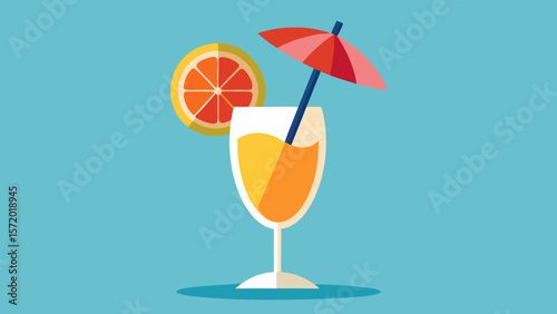 Cocktail or mocktail glass with umbrella and fr - Stock Graphic