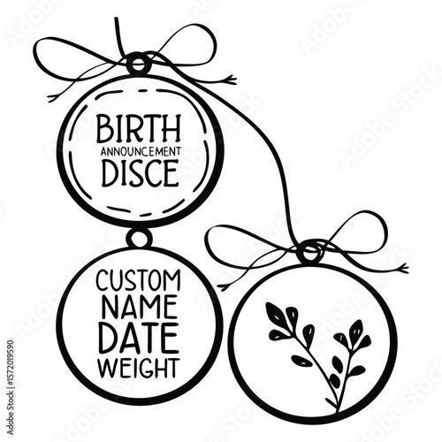 Decorative birth announcement discs with customization options for new baby celebrations