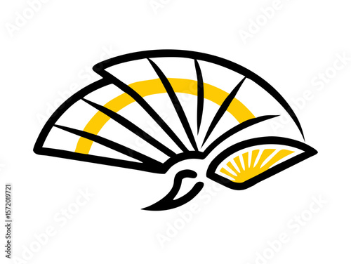 Stylized Fan Icon with Yellow Accents for Branding, Logo Design, Social Media Graphics, and Digital Content Creation  