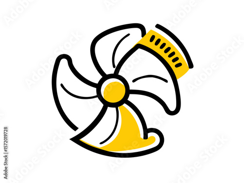 Yellow Ceiling Fan Icon with Clean Lines and Minimalist Design for Home Decor, Interior Design Websites, Blogs, and Graphic Resources  