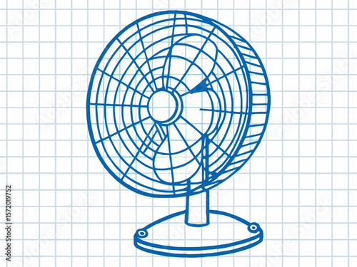 Hand-Drawn Electric Fan Illustration on Graph Paper for Design Projects, Educational Materials, Infographics, and Creative Content  