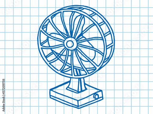 Hand-Drawn Illustration of a Desk Fan on Graph Paper Background for Home Decor Blogs, DIY Projects, Educational Content, and Design Inspiration  