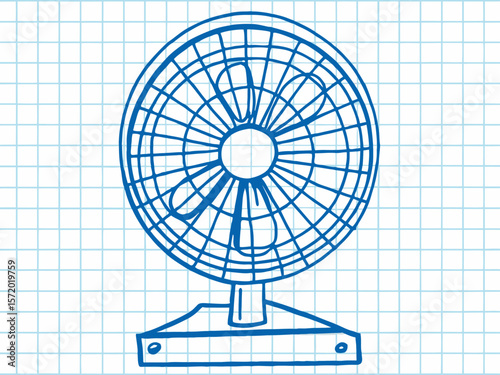 Sketch of a Desk Fan on Graph Paper for Educational Blogs, Home Decor Websites, DIY Projects, and Productivity Articles  