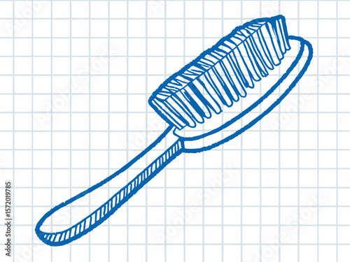 Hand-Drawn Style Hairbrush on Graph Paper Background for Beauty Blogs, Haircare Websites, Personal Grooming Content, and Fashion Articles  