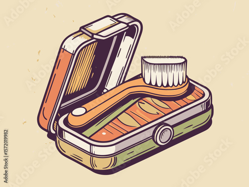 Toothbrush and Toothpaste in Vintage Case for Dental Hygiene Blogs, Oral Care Websites, Healthy Living Articles, and Personal Care Social Media Content  