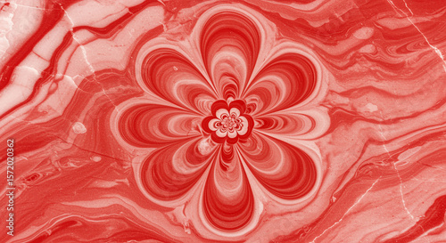 Abstract Red Flower Mandala Swirling Petals and Marble Texture