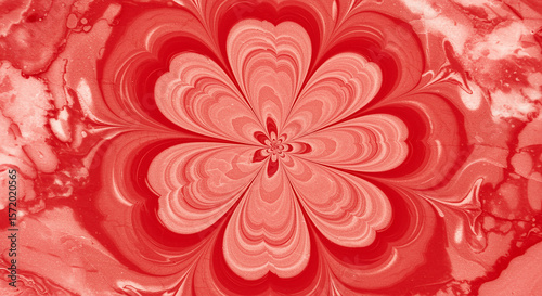 Abstract Red Floral Kaleidoscope Intricate Swirls and Petals