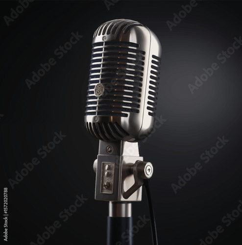 Elegant microphone, capturing the essence of retro recording, music production, and broadcast for logo design.