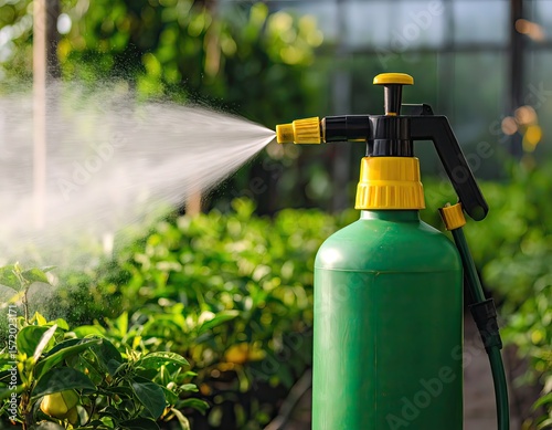 Plant being sprayed with fertilizer spray.