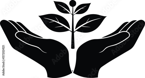 Photo of hands gently holding a growing plant, symbolizing care for the environment and nature