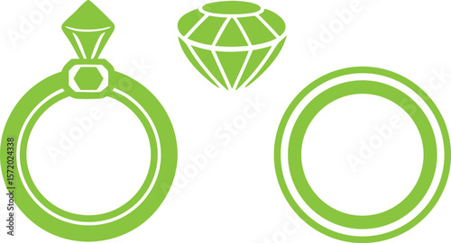 Photo of a set of green diamond ring illustrations, symbolizing love, commitment, and timeless elegance