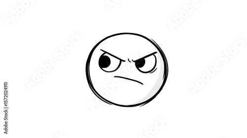 Simple cartoon of a white circle with an angry expression on a white background