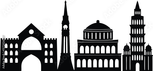 Photo of a captivating silhouette of a cityscape with historical landmarks creates a sense of architectural grandeur and travel inspiration