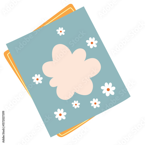 Two notebooks with floral blue cover featuring pink flowers. Flat style illustration suitable for school, journaling, or cute stationery themes.