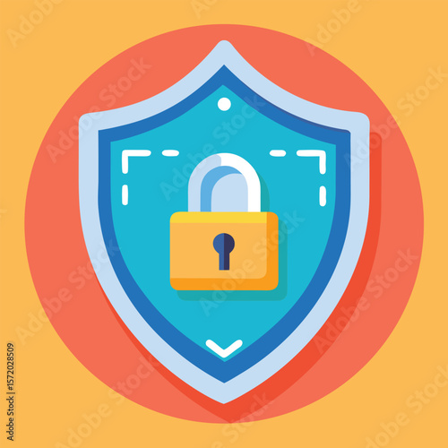 Digital security icon with a shield and padlock representing protection and safeguarding of important data.