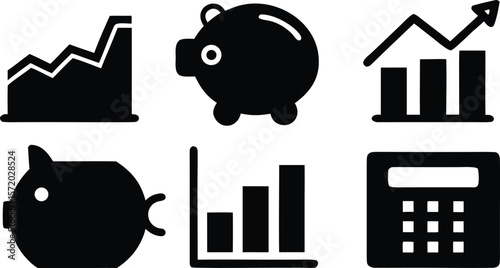Photo of financial icons represent growth, savings, and calculation for business and investment planning