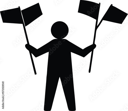 Photo of a person is waving flags, symbolizing communication, signaling, and potentially indicating victory or protest