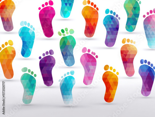 Geometric Rainbow Footprints Pattern: Abstract Pride Background