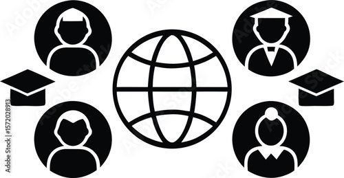 Photo of a global education network connects students and graduates worldwide in a vector illustration