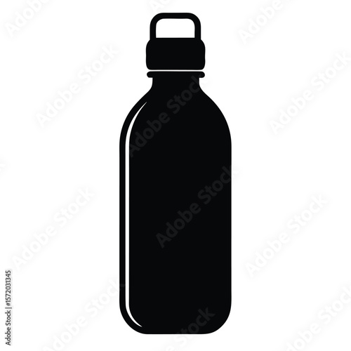 Black silhouette water bottle with a handle shows simplistic minimalism, transparent background