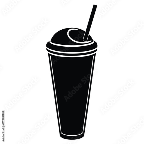 Isolated black slush drink with a straw illustrates a refreshing summer treat on white