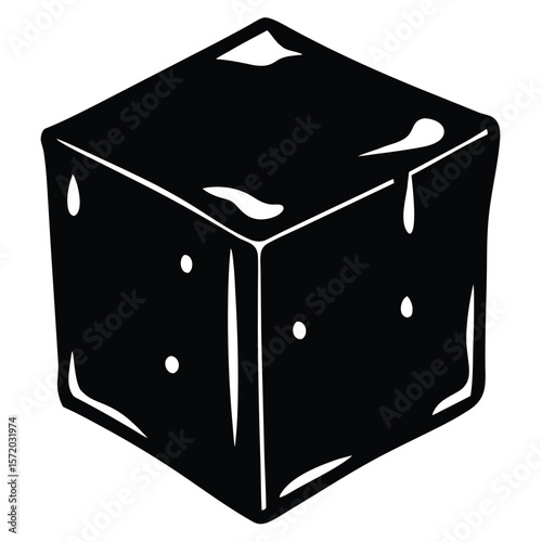 Black cube shape features white highlights to show contouring, providing contrast on white