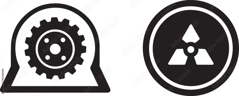 Industrial Icon with Geometric Design and Mechanical Emblem with Central Triangle Industrial Icon with Geometric Design and Mechanical Emblem with Central Triangle