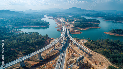 A large-scale infrastructure project , highway interchange under construction