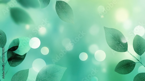 Soft-focus green gradient background with leaf silhouettes and subtle sparkles, designed for spa, beauty, or natural product branding.
