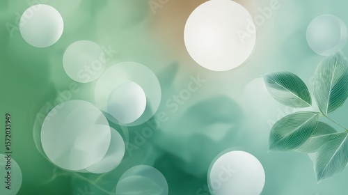 Soft-focus green gradient background with leaf silhouettes and subtle sparkles, designed for spa, beauty, or natural product branding.