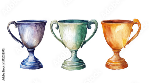 watercolor trophy cup illustration on white background