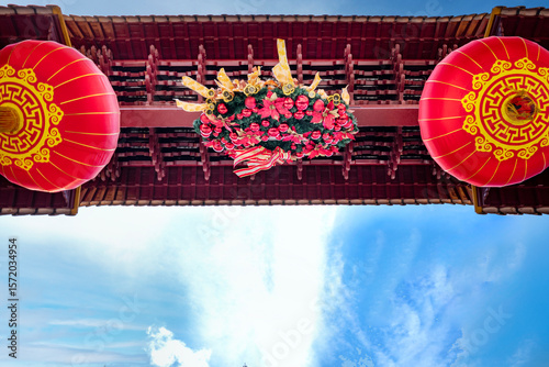 Chinese lanterns and ornaments in Chinatown Melbourne, an ethnic enclave with laneways, alleys and arcades. It is the oldest Chinatown in the Southern Hemisphere. Australia 2019