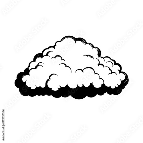 Black and white illustration of a fluffy cloud