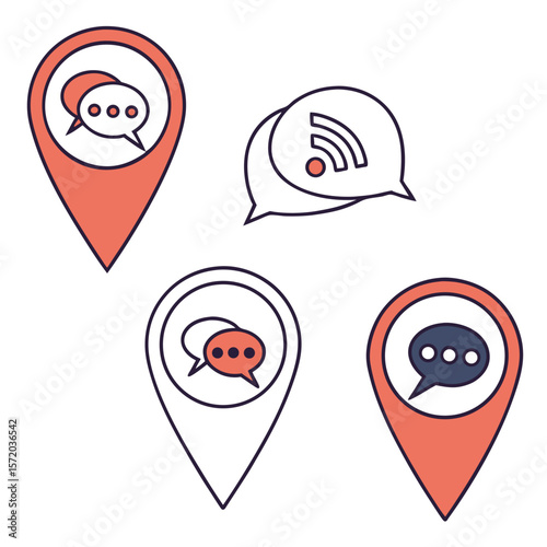 Communication icons set map pins