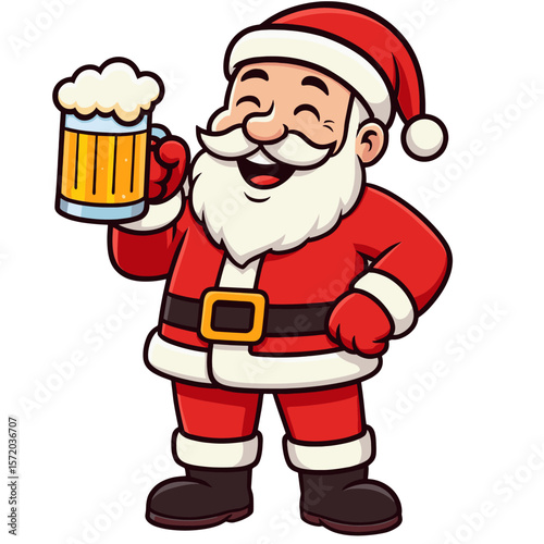 Colorful Cartoon Santa Claus Holding Beer Mug Vector