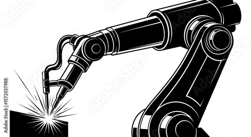 Robot Arm Welding Black Vector.