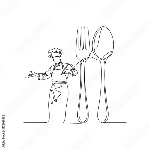 Chef Line Art Restaurant Menu with Minimalist Design.