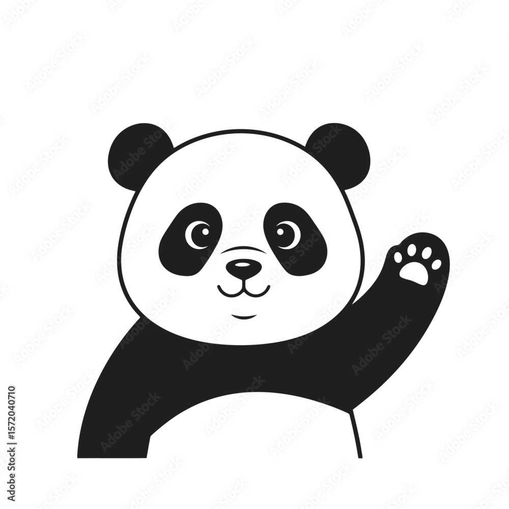 Naklejka premium Panda Waving Hand: Cute Cartoon Illustration